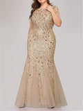 Short Sleeve Sequined Mesh Mermaid Slim Evening Dress