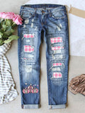 Women's Lovely Pink Pumpkin Street Ripped Blue Denim Pants