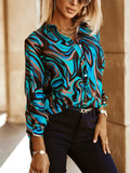 Vintage Style Baroque Print Single Breasted Lapel Blouses for Women