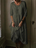 Relaxed Fit Round Neck Half Sleeve Solid Color Pullover Flare Dress