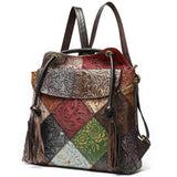 Multicolor Patchwork Multi-Functional Floral-Embossed Shoulder Bag Backpack