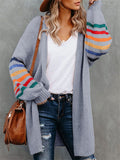 Women's Loose Casual Rainbow Stripe Long Sleeve Sweaters Coats