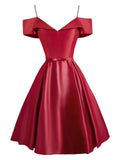 1950S Cold Shoulder Bow Satin Strap Dress