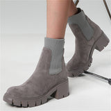 Winter Daily Women Chunky Heels Suede Chelsea Martin Boots