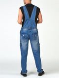 Men's Casual Multi Pockets Ripped Washed Effect Denim Jumpsuits