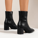 High Heel Mid-calf Side Zipper Squared Toe Boots for Ladies