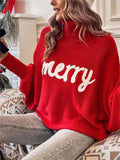 Women's Cute Comfort Bat Sleeve High Neck Christmas Sweaters