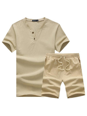 Men's 2 Piece Cotton Linen Short Sets for Summer