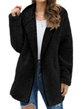 Ladies Casual Solid Color Hooded Plush Fleece Coats