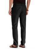 Men's Elastic Drawstring Waistband Casual Straight Cotton Pants