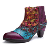 Bohemian Style Fashion Color Matching Zipper Chunky Heel Ankle Boots