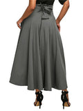 Female Vintage High Waist Solid Color Lace-up Maxi Skirts