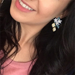 Female Unconventional Attractive Floral Lemon Tree Earrings