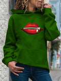 Women's Trendy Zipped Lips Print Long Sleeve Pullover Hoodies