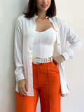 Trendy Comfy Relaxed Solid Color Ladies Button Blouse