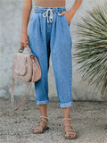 High Waist Blue Color Straight Leg Jeans