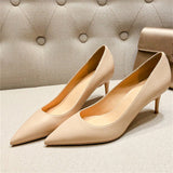 New Elegant Classic Nude Genuine Leather Thin Heel High Heels