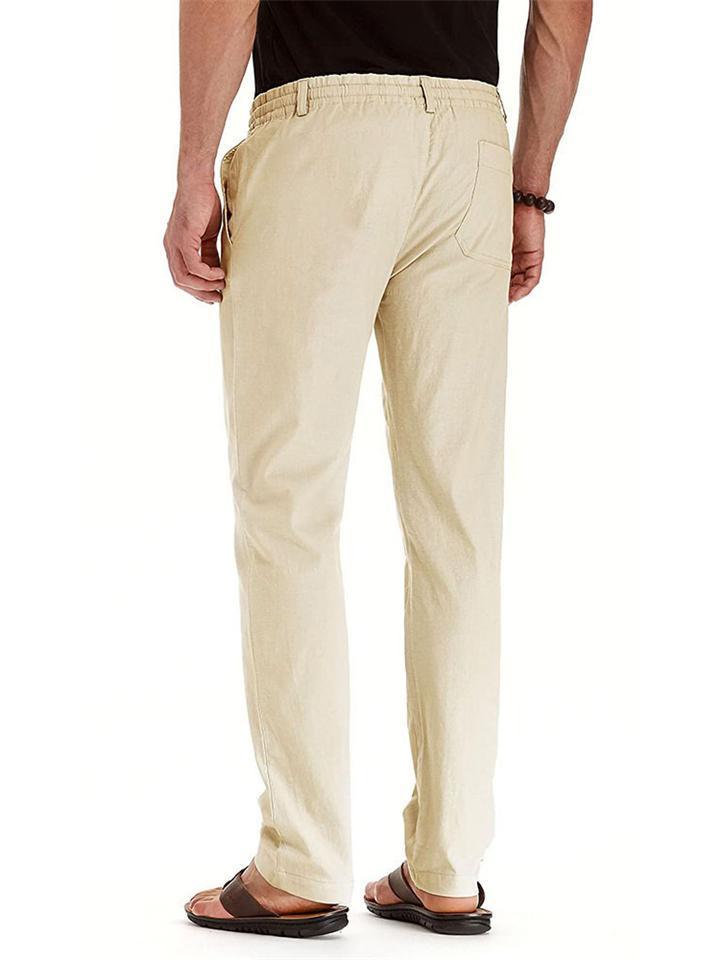 Men's Elastic Drawstring Waistband Casual Straight Cotton Pants