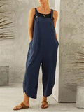 Plus Size Cotton Linen Dungarees Jumpsuits