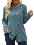 Ladies Chic Button Front Split Long Sleeve Knitted Shirts