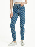 Street Style Plaid Harem Pants Fashion Denim Jeans for Women