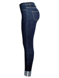 Simple Style Slim Fit Stretchy Hemming Women Denim Jeans