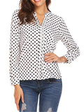 Casual Style Pullover V Neck Polka Dot Long Sleeve Silky Blouses