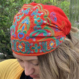 Ethnic Style Embroidery Flowers Slouch Skullcap Cap Beanie Hat