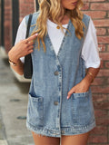 Summer Trendy Sleeveless Button Denim Vest for Cowgirl