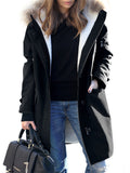 Women's Faux Fur Hooded Mid Length Woolen Coats for Cold Winter