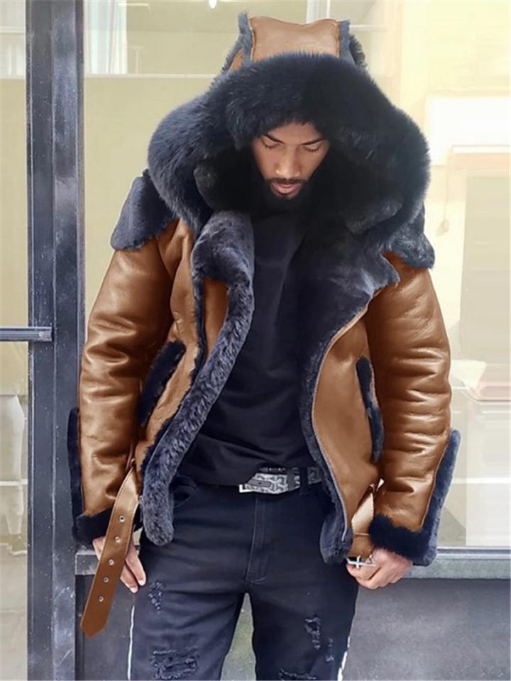 Mens Winter Hooded Luxury Fur Coat