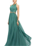 Pretty Halter Neck Beaded Fitted Waist Dress for Evening