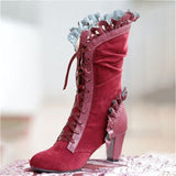 Lace-Up Retro High Heel Boots For Women