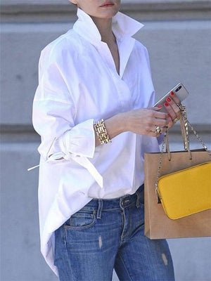 Women's Casual Long Sleeve Solid Color Lapel Collar Blouse Shirt