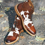 Stylish Texture Printed Hit Color Laced Mens Boots