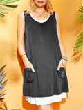 Summer Casual Crew Neck 2-Pieces Knee-Length Dress with Pockets