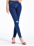 Simple Style Daily Slim Fit Ripped Dark Blue Jeans for Women