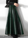 New Elegant Office Lady Solid Color PU Leather Zipper Long Skirts