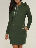 Hooded Warm Long Sleeve Sports Dress With Pocket