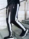 Mens Casual Side Stripe Sporty Drawstring Elastic Waist Jogger Pants