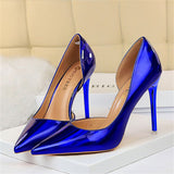 New Elegant Glossy Solid Color Blue High Heels