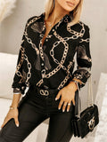 Vintage Style Baroque Print Single Breasted Lapel Blouses for Women