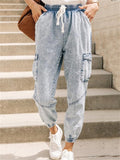 Drawstring Slim Casual Washed Effect Jeans