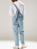 Men's Denim Bibs Straight Neck Multi Pocket Denim Jumpsuit