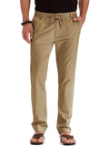 Men's Elastic Drawstring Waistband Casual Straight Cotton Pants