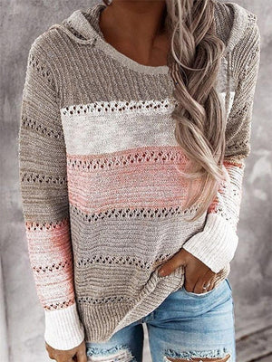 Women's Stylish Color Block Pullover Hooded Sweaters
