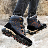 Mens Winter Hiking Keep Warm Plush Anti Slip Waterproof Snow Boots