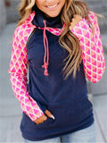 Spring Autumn Comfort Plaid Sleeve Ladies Splice Hoodies