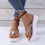 New Daily Striped Wedge Platform Female Thick Bottom Flip Flops Slippers