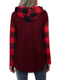 Long Sleeve Printed Plaid Women's Hooded Tops